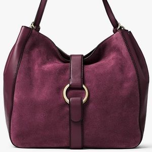 Michael Kors Quincy Purse Large Shoulder Tote - Burgundy Plum Suede